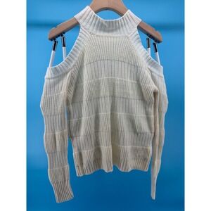 FCT with Love‎ Ivory Cold Shoulder Mock Neck Ribbed Knit Sweater Medium